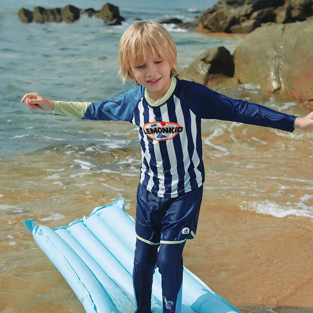 Bold Stripes Swimsuit for Boy- 3Pcs (UPF 50 &A) - Blue