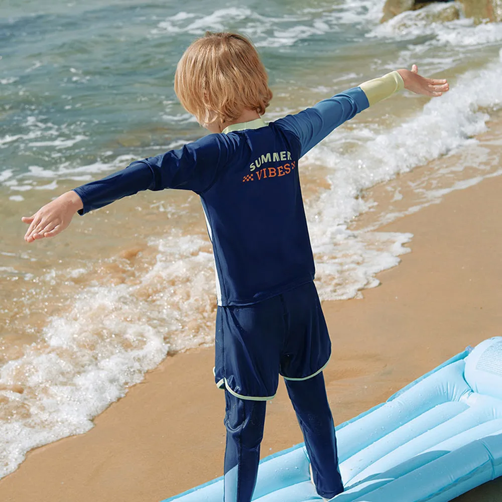 Bold Stripes Swimsuit for Boy- 3Pcs (UPF 50 &A) - Blue