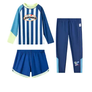 Bold Stripes Swimsuit for Boy- 3Pcs (UPF 50 &A) - Blue