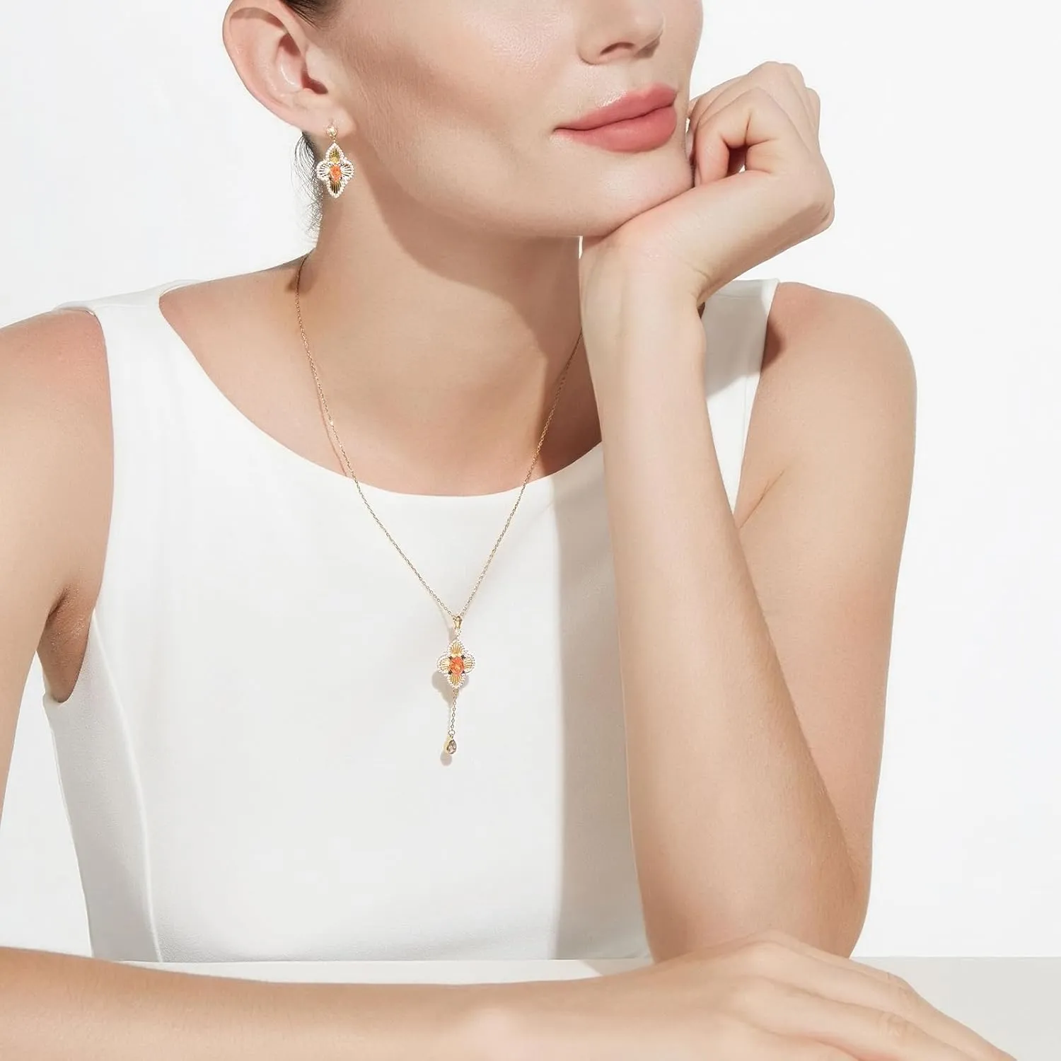 Cicy Bell Four Leaf Clover Pendant Necklace for Women Lucky 18k Gold Plated Cubic Zirconia Trendy Dainty Long Y Necklace Jewelry Gifts
