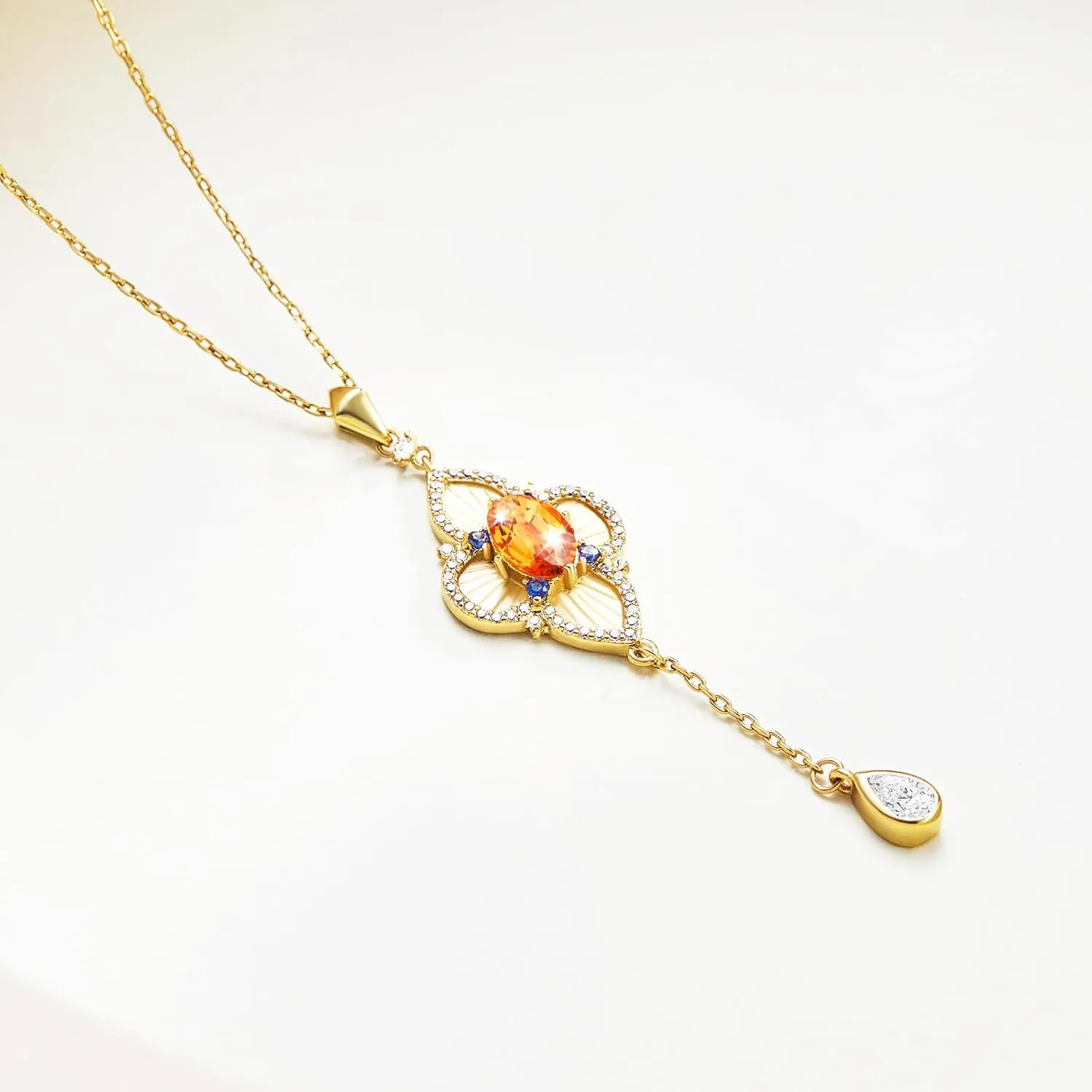 Cicy Bell Four Leaf Clover Pendant Necklace for Women Lucky 18k Gold Plated Cubic Zirconia Trendy Dainty Long Y Necklace Jewelry Gifts