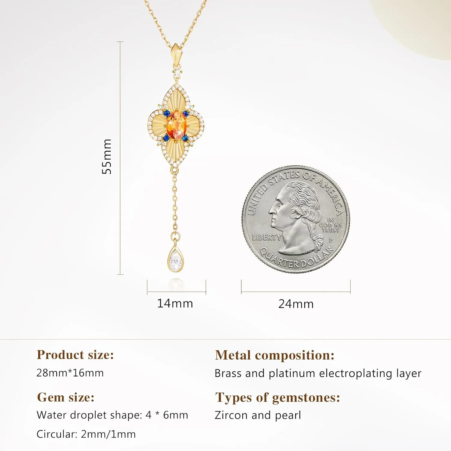 Cicy Bell Four Leaf Clover Pendant Necklace for Women Lucky 18k Gold Plated Cubic Zirconia Trendy Dainty Long Y Necklace Jewelry Gifts