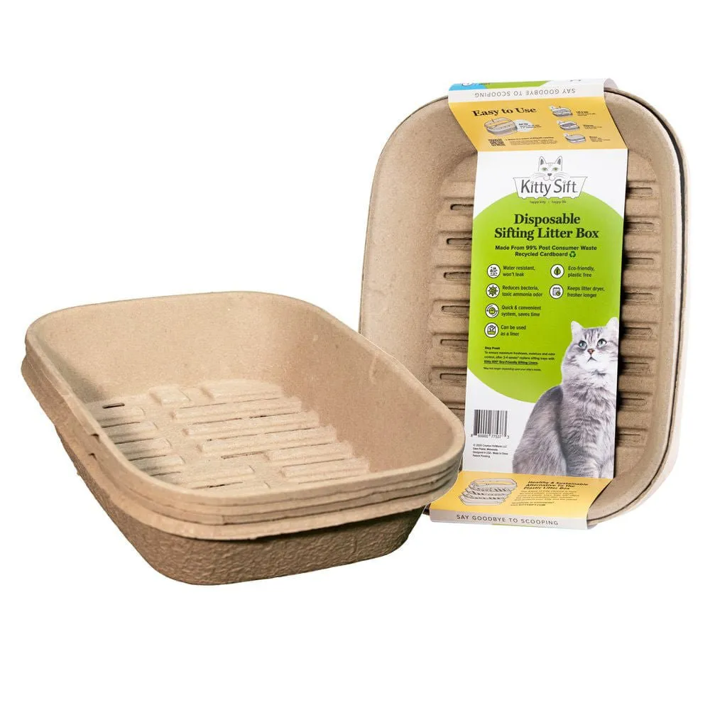 Kitty Sift (Set of 1 Litter Box & 3 Sifting Liners) Sifting, Disposable Cat Litter Box, Large