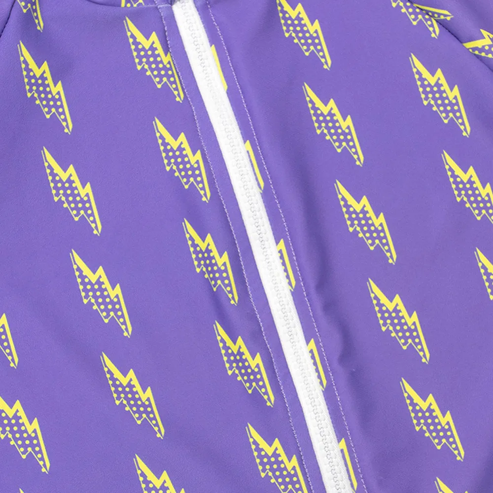 Little Surprise Box,3 pcs Purple ThunderBolt Matching Top,leggings & Jacket style Swimwear set for Pre Teens & Teens