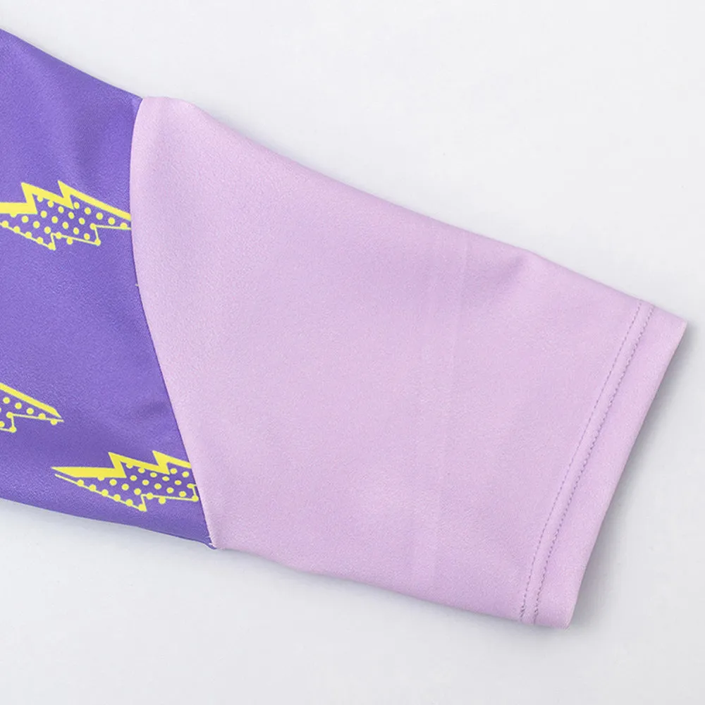 Little Surprise Box,3 pcs Purple ThunderBolt Matching Top,leggings & Jacket style Swimwear set for Pre Teens & Teens