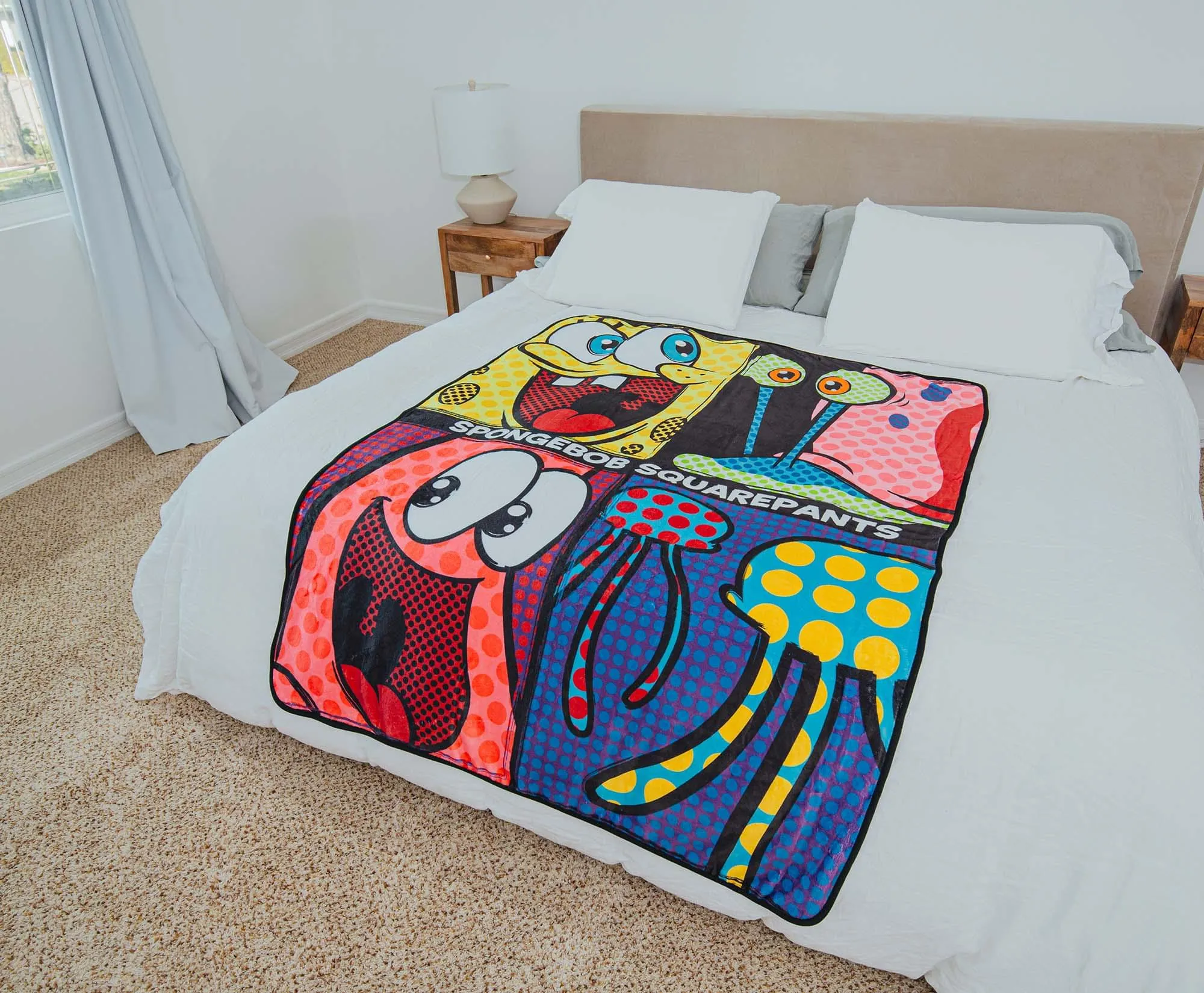 Nickelodeon SpongeBob SquarePants Character Grid Fleece Throw Blanket | 45 x 60 Inches
