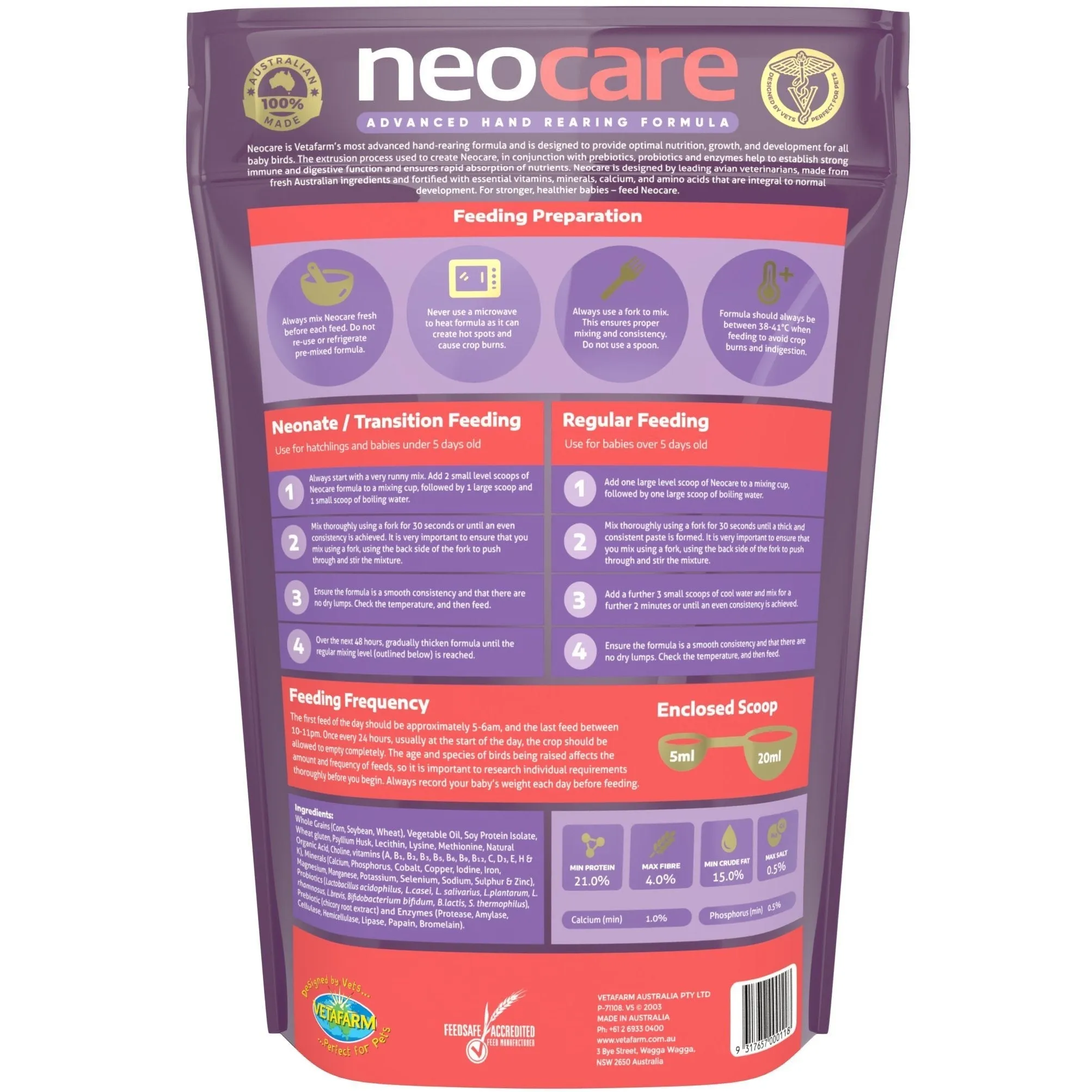 Vetafarm Neocare Advanced Hand-Rearing Formula for Birds 2.5kg